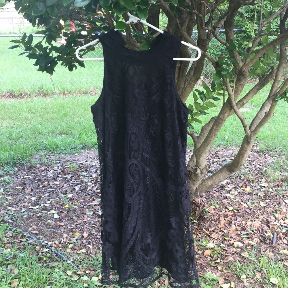 Black,high neck,laced dress.